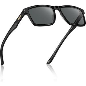 CARFIA Retro Acetate Mens Sunglasses Polarized Classic Square Sun Glasses CA62162 (1. Black Frame Grey Lens)