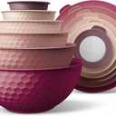 COOK WITH COLOR Mixing Bowls with Lids - 12 Piece Plastic Nesting Bowls Set includes 6 Prep Bowls and 6 Lids, Microwave Safe Mixing Bowl Set, Rose Embossed