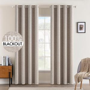 MIULEE Blackout Curtains for Bedroom Linen Texture Solid Thermal Insulated Natural Khaki Grommet Room Darkening Curtains & Drapes Luxury Decor for Living Room Nursery 52x72 Inch (2 Panels)