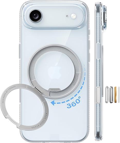 TORRAS 360 Magnetic Stand for iPhone Air Case, [Fit for MagSafe] [MilitaryGrade Protection] Slim Case for iPhone 17 Air, 2025, Clear, Ostand O3 Fitness Series