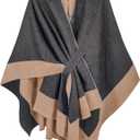Moss Rose Women's Shawl Wrap Poncho Ruana Cape Open Front Cardigan Shawls for Spring Fall Winter (Grey+camel 2)