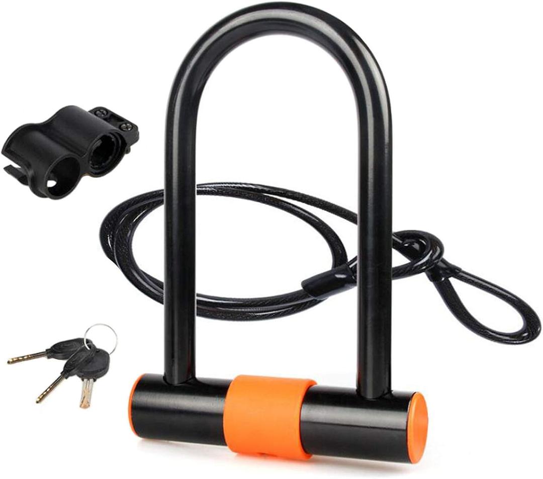 Bike U Lock with Cable Heavy Duty Bike Lock Bicycle U Lock, 14mm Shackle and 3.77ft Length Cable with Mounting Bracket for Bike Motorcycle and More (Copper)
