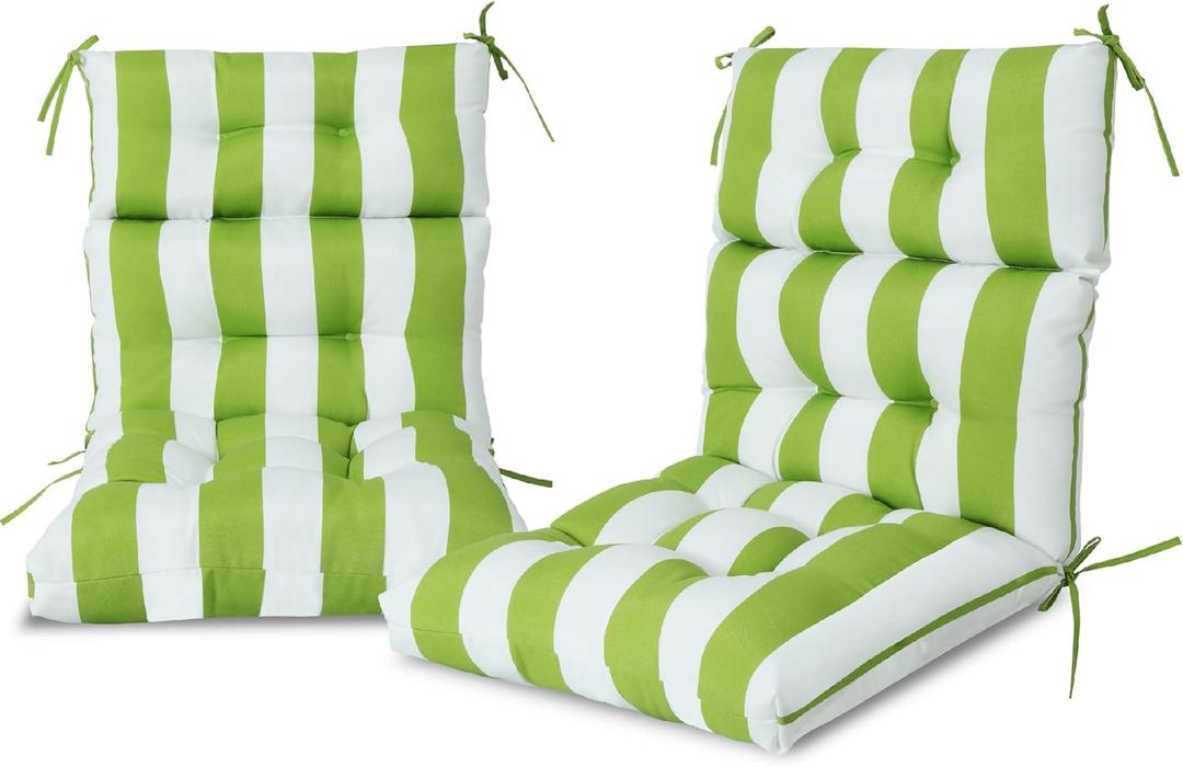 Adirondack Chair Cushion,High Back Chair Cushions Set of 2,Deep Seat Stuffed High Rebound Foam Rocking Chair Cushions for Outdoor Furniture Porch Garden 44 x 22 x 4 (Kiwi & White Cabana Stripe)