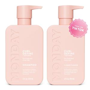 MONDAY HAIRCARE Curl Define Shampoo + Conditioner Set (2 Count) 12 oz Each Nourishes Curls, Tames Frizz, Coconut Oil and Shea Butter Enhance Shine, 100% Recyclable Bottle