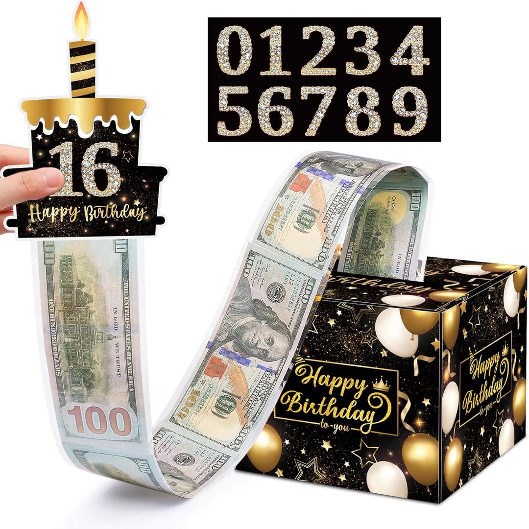 Birthday Money Gift Box with DIY Stickers for Any Age, Surprise Money Boxes for Cash Gift with Pull Out Happy Birthday Day Card and 50Pcs Transparent Bags (1-100) Birthday Money Gift Box with DIY Stickers for Any Age, Surprise Money Boxes for Cash Gift with Pull Out Happy Birthday Day Card and 50Pcs Transparent Bags (1-100)