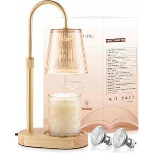 Adjustable Candle Warmer Lamp with Timer - Electric Light Wax Warming Dimmable Flameless Top Melter Heater Melting Heating Height Small Jar Candles Gifts Women Mom Birthday Home Desk Modern Decor (Amber)