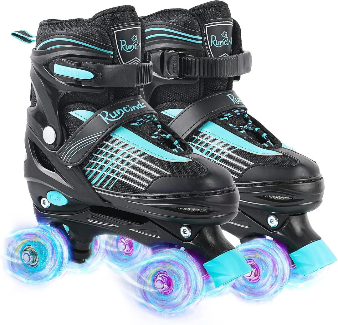 Toddler Roller Skates for Girls Kids Boys, 4 Size Adjustable with Light Up Wheels (M - Littler Kids (10C-13C US), C-Black)