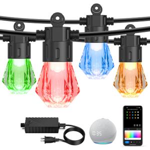 XMCOSY+ Smart Outdoor String Lights, 98Ft Patio Lights Waterproof, App Control, Compatible with Alexa, RGBCWIC Color Changing LED String Light for Outside
