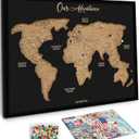 flinelife Cork World Travel Map With Pins, Large Size,16x12, Map of World, Perfect For Couples and Families Gift