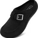 JOINFREE Women's Wide Suede Clogs Zero Drop Potato Shoes Diabetic Mules for Swollen Edema Comfort Slip on Clog Slippers with Adjustable Buckle Indoor & Outdoor Use (Black, 9.5)
