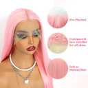 Light Pink Synthetic Lace Front Wigs Long Straight Hair Pink Lace Wigs Natural Hairline Pre Plucked Glueless Synthetic Lace Wigs Heat Resistant Fiber Hair Light Pink Wigs for Women Daily Wear