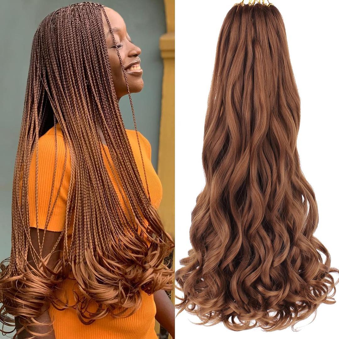 COOKOO Honey Brown 18 Inch French Curl Crochet Braids 9 Packs Soft Bouncy Braids Hair 65g/pack Loose Wavy Texture Pre-stretched Braiding Hair Extensions for Senegalese Twist Hair 30#