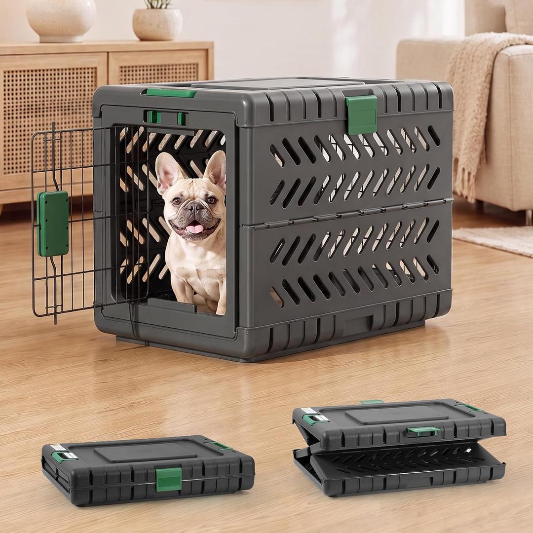 28" L Travel Dog Crate -Collapsible Dog Crate for Medium/Small Dogs, No Tools Required with Space Saving Design,Portable Foldable Dog Carrier with 2 Smooth Wheels,Handles for Easy Moving,Dark Grey