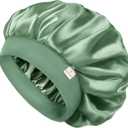 YANIBEST Silk Bonnet for Men Women Hair Bonnet for Sleeping Double Layer Satin Bonnet for Natural Curly Hair Unisex Sleep Cap (Green)