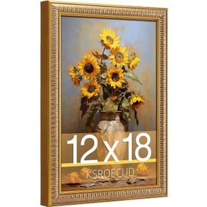 2 x 12x18 Picture Frame, HD Real Glass 12x18 Vintage Photo Frame, 12 by 18 Poster Frame with Gold Border Horizontal & Vertical Display for Tabletop or Wall Decor (1 Pack)