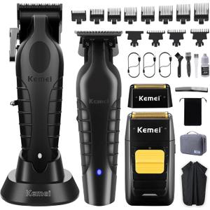 KEMEI Professional Hair Clipper and Trimmers Set, Cordless Barber Clippers, Beard Trimmer, Electric Foil Shaver with Replacement Heads, KM-2299, KM-2296, KM-1102