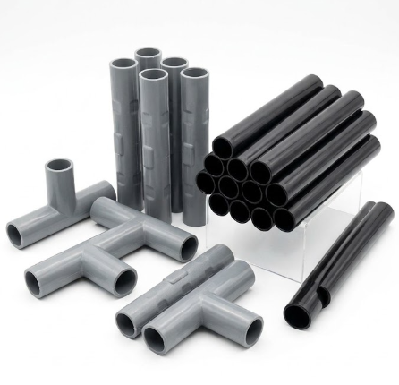 Heavy-Duty Plastic Joint Connectors & Pipe Assortment Kit (Grey & Black)