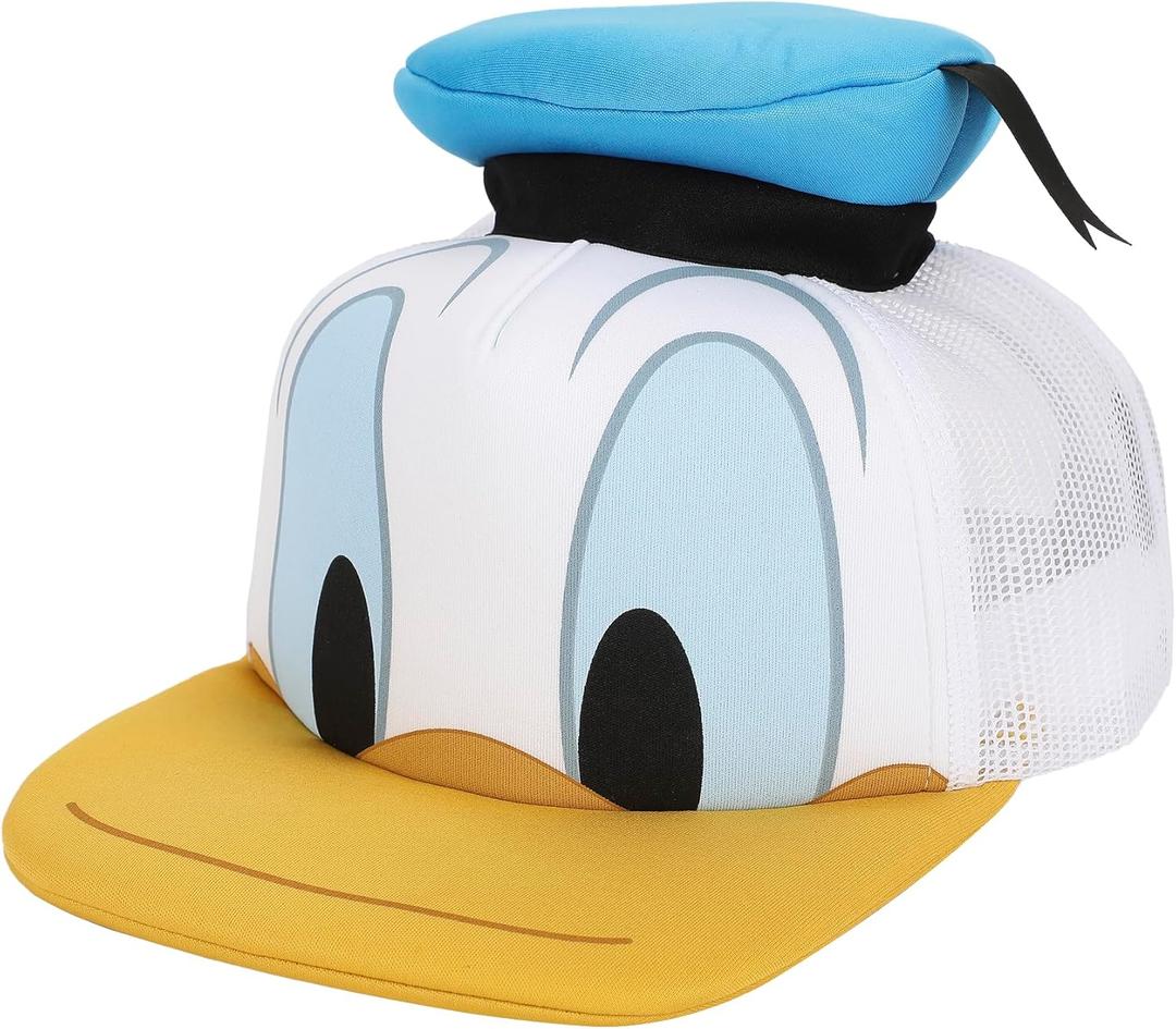 Disney Classic Characters Donald Duck Die Cut Bill and Hatt Applique Nylon and Mesh B5 Trucker Hat Snapback