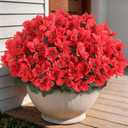 YXZZWL 8 Bundles Artificial Flowers for Front Door, Fake Silk Azalea Bouquet Silk Flowers for Outside UV Resistant Realistic Faux Plants for Planter Farmhouse Patio Garden Walkways Home Decor (Red)