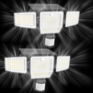 6000LM Solar Lights Outdoor, 4 Heads Motion Sensor Outdoor Lights, Solar Flood Lights for Yard House Outside Garage, IP65 Waterproof, 3 Modes, Easy Install, 2 Pack