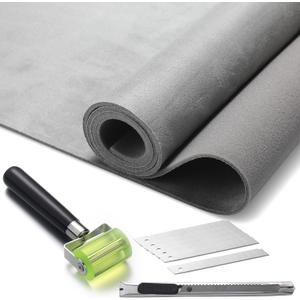 Pangda Suede Headliner Fabric 98 x 60'' with 1/9" Foam Backing Car Roof Headliner Fabric Suede Material Rubber Seam Roller Utility Knife for DIY Automotive Rv Boat Ceiling Interior Repair(Gray)