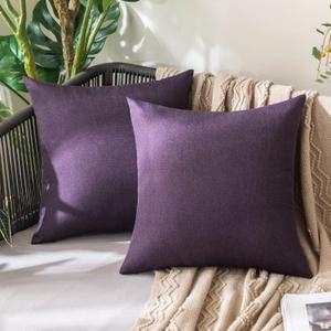 MIULEE Pack of 2 Decorative Outdoor Solid Waterproof Throw Pillow Covers Faux Linen Garden Farmhouse Cushion Cases for Patio Tent Balcony Couch Sofa 18x18 Inch Purple