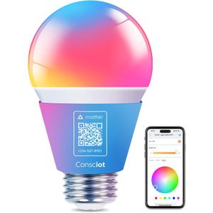 Consciot Smart Light Bulbs, WiFi Color Changing LED Light Bulb, A19 E26 RGBTW Light Bulbs that Works with Alexa/Google Home/Apple Home/Siri, Music Sync, 60W Equivalent Bluetooth Light Bulb, 1 Pack