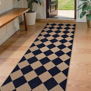 Lahome Coline Checkered Easy Jute Runner Rug, Carpet Runners for Hallway 8ft Washable Rug Non Slip Kitchen Runner, Checkerboard Black Indoor Outdoor Carpet for Entryway