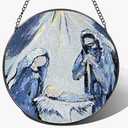 LAOWEIKI 8'' Stained Glass Nativity Scene Ornament, Stained Glass Window Hanging, Religious Holiday Ornament, Holy Family Decoration, Gift for Christmas, Religious Gifts, Christian Gifts