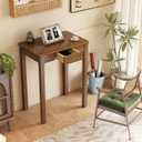 Solid Wood Desk with Drawers - 24 x 16 Inch Vintage Narrow Desks, Mid Century Modern Desks, Rubber Wood Study Table, Small Writing Desk for Bedroom|Small Spaces - Walnut Color, 23.6 in W x 15.7 in D