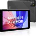 7 Inch Android 14 Tablets,8GB RAM 64GB ROM,2MP+8MP Dual Camera, IPS HD Touch Screen,Qcta core Processor,WiFi 6,Bluetooth(Black)