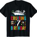 7th Birthday Cruise My 7 Year Old Cruising Into Birthday T-Shirt (Black) M