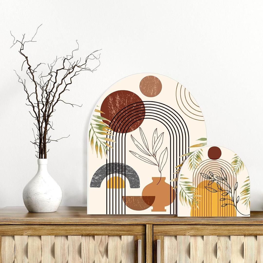 2 Pcs Wooden Decorative Cutting Board Rainbow Shaped Decorative Wood Serving Board Boho Serving Tray Charcuterie Arch Wood Tray for Kitchen Decoration 11.81 x 9.84 Inches, 5.91 x 5.91 Inches