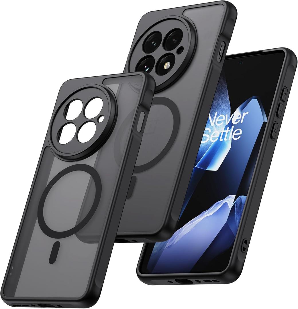 Magnetic for OnePlus 13 Case [Compatible with MagSafe] Translucent Matte Shockproof Phone Case with Camera Cover, One Plus 13 Slim Thin Yet Military Grade Drop Proof Silicone Bumper Case, Black