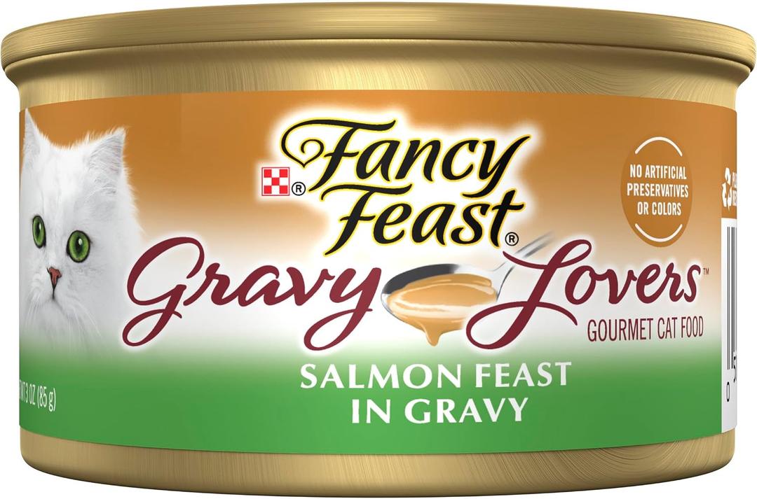 Fancy Feast Purina Gravy Salmon Feast In Gravy Wet Cat Food, 3 oz Cans, 24-Pack, BBD 04/2028