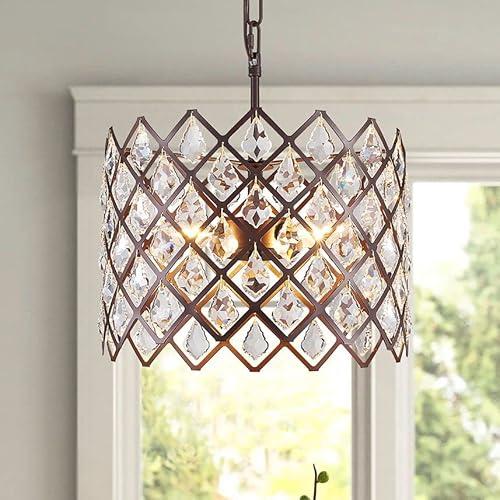 WUZUPS Crystal Chandelier 3-Light Semi-Flushmount Ceiling Light Modern Lighting Fixture for Bedroom Storageroom Hallway Bar Kitchen Dinning Living Room Bathroom, 13.4" Wide 11" High, Oil Rubbed Bronze - Amazon.com