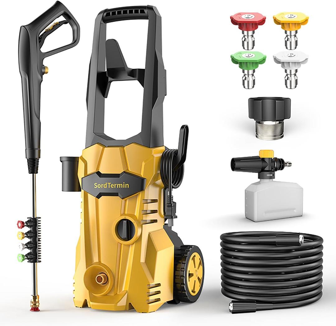 Pressure Washer, High Power Washer with Foam Cannon 35FT Hose 4 Nozzles, High Pressure Washer for Cars, Decks, Driveways, Home, Patios