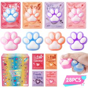 28 Packs Fidget Toys Stress Ball Set Taba Squishy Cat Paw Squeeze Toys, Squishy Fidget Toy, Kawaii Squishies Sensory Toys, Classroom Exchange Gift for Kids, Valentine's Party Favors