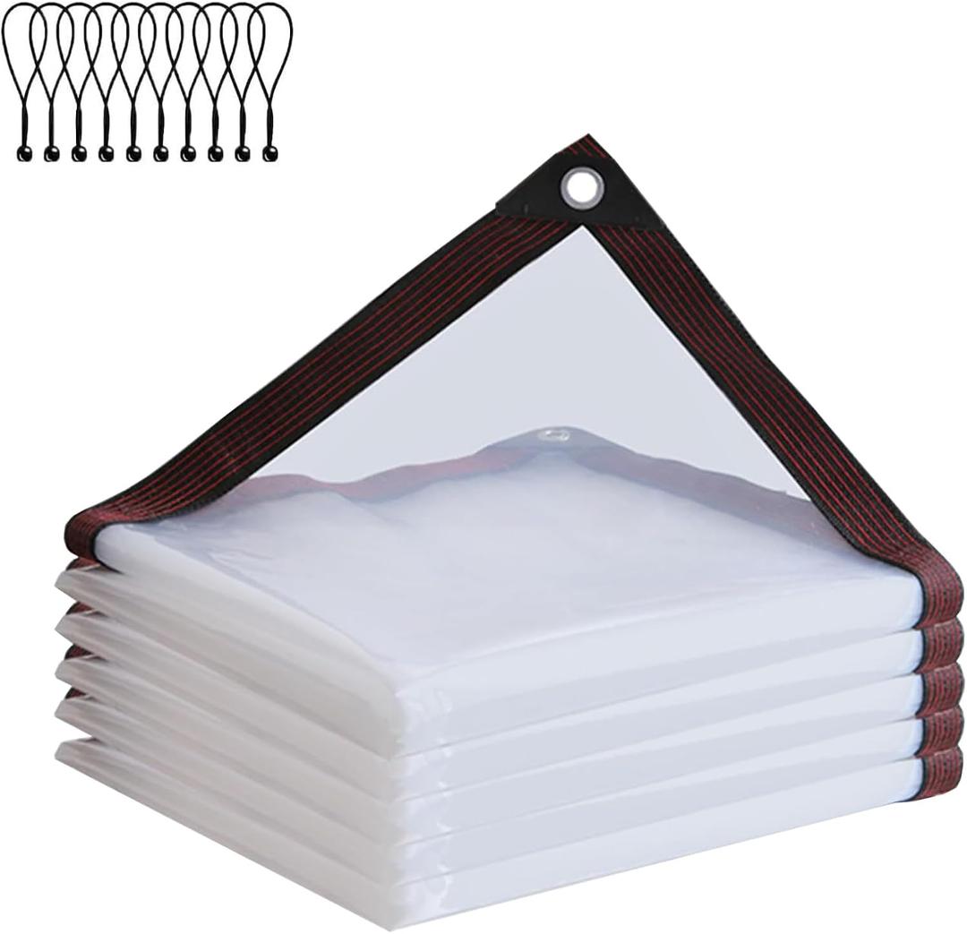 Clear-Tarps-With-Grommets-7x9FT, Waterproof Tarps for Outdoors Transparent Anti-Tear Plastic Tarp for Patio Balcony Tent Cover Gardening Chicken Coop