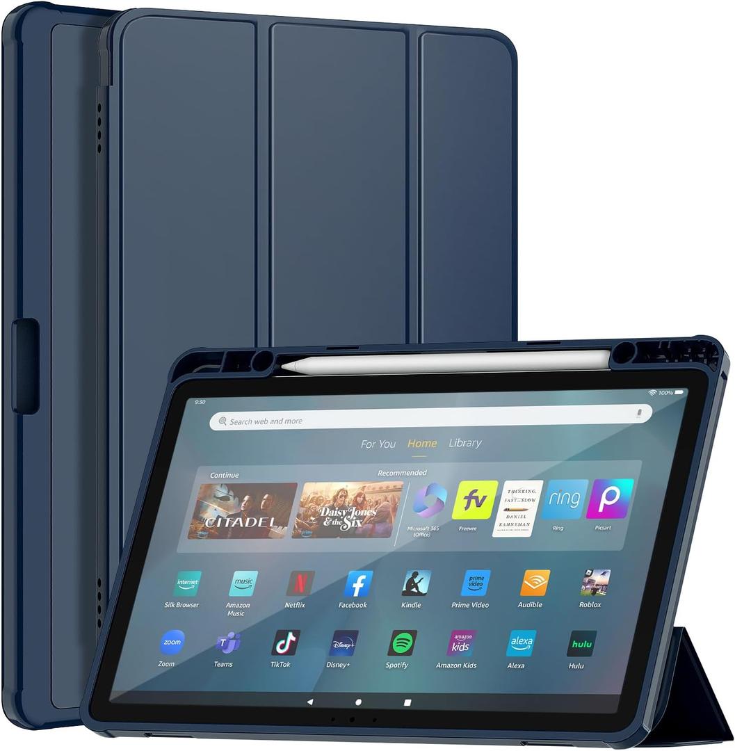 Fire Max 11 Tablet case (13th Gen, 2023), DJ&RPPQ Soft TPU Back with Dual Angle Lightweight Trifold Stand Auto Wake/Sleep Fits Fire Max 11 Tablet Also for Sony Nokia Incompatible with iPad,Navy Blue