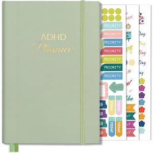 SUNEE Adhd Daily Planner for Adults,3-Month Undated Daily Weekly Monthly Planner for Productivity, Goal Setting, Time Management, Work & Life - for Men & Women,Vision Board + Stickers,Sage Green