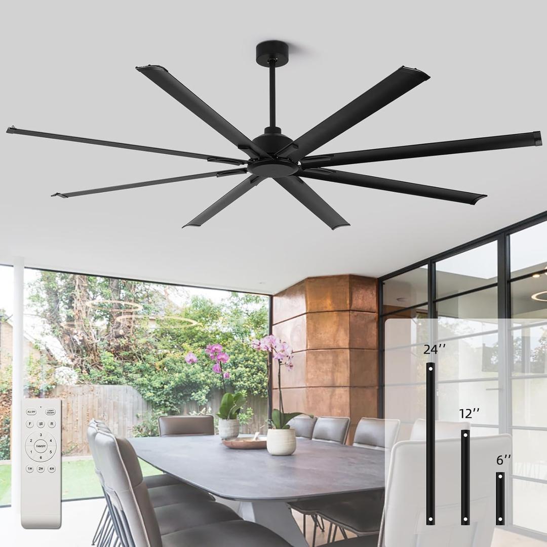 96 Inch Industrial Ceiling Fans without LightsLarge Ceiling Fan with 8 Reversible Aluminum Blades, 6-Speed Remote Control, Home or Commercial Ceiling Fan for PorchGarageShop 96 Inch Industrial Ceiling Fans without LightsLarge Ceiling Fan with 8 Reversible Aluminum Blades, 6-Speed Remote Control, Home or Commercial Ceiling Fan for PorchGarageShop