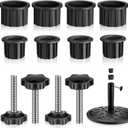 Zhengmy 12 Pcs Patio Umbrella Base Hole Ring Cover and Cap Umbrella Stand Replacement Screw Part with M8 Thread Hand Knob Threaded Plastic Knobs Patio Black Handle Replacement Parts