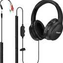 19.5Ft / 6M Extra Long Cord Headphones for TV PC with Volume Control, Spring Coiled Cable, 3.5mm AUX, Wired Over Ear Earphones for Seniors Hard of Hearing, Large Comfortable Computer Headset