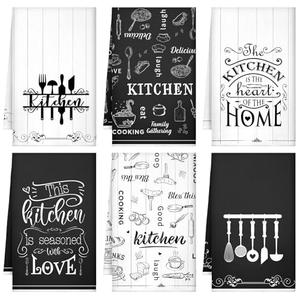 Bencailor 6 Pcs Home Kitchen Towels Decorative Sets Dish Towels Absorbent Fast Drying Hand Tea Vintage Hanging Reusable Cleaning Dishcloths for Cooking Farmhouse Bathroom Accessory
