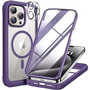 Miracase Magnetic for iPhone 15 Pro Max Case 6.7'' [Compatible with Magsafe] Full-Body Drop Proof Phone Case for iPhone 15 ProMax with Built-in 9H Tempered Glass Screen Protector,Magnetic Purple