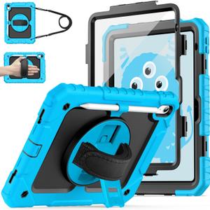 Cantis Case for iPad 11-inch (A16) 2025/ iPad 10th Generation 2022 (10.9 inch) with Screen Protector, 11th Case with 360 Degree Rotating Stand/Shoulder Strap/Pencil Holder, Blue