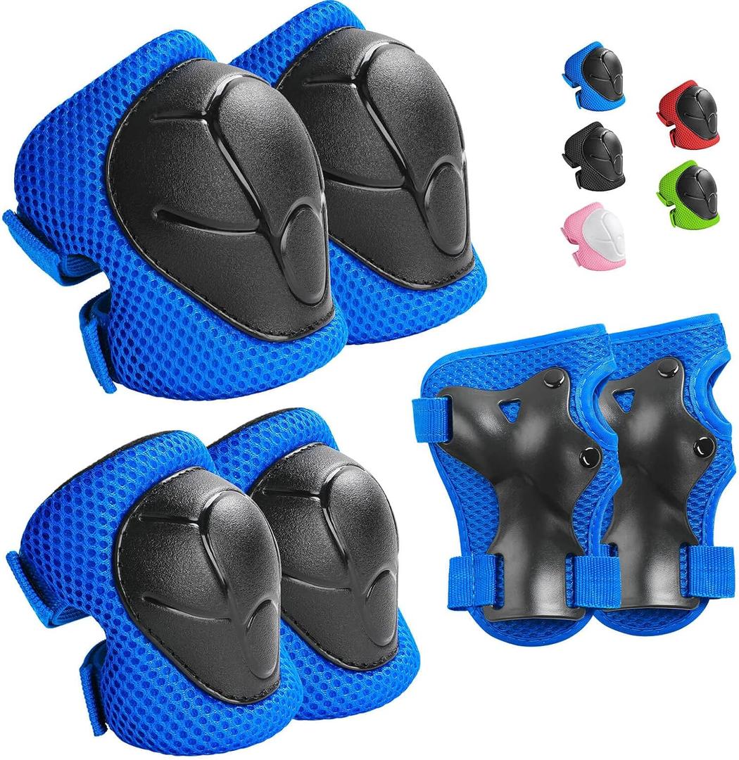 Wemfg Kids Protective Gear Set Knee Pads for Kids 3-14 Years Toddler Knee and Elbow Pads with Wrist Guards 3 in 1 for Skating Cycling Bike Rollerblading Scooter (Blue)