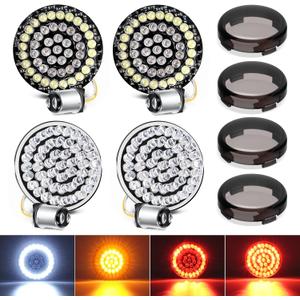 Amazicha 2inch Turn Signals, 48LEDs 1157 1156 Front Rear Turn Signals with 4 Smoked Cover Fit for Harley Touring Street Glide Road King Road Glide Electra Glide Iron Softail Dyna Sportster 1986-2024