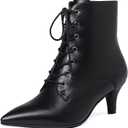 SEIFIN Women's Kitten Heels Lace Up Ankle Boots Low Mid Heeled Side Zipper Short Booties Pointed-Toe Shoes (8.5, Black)